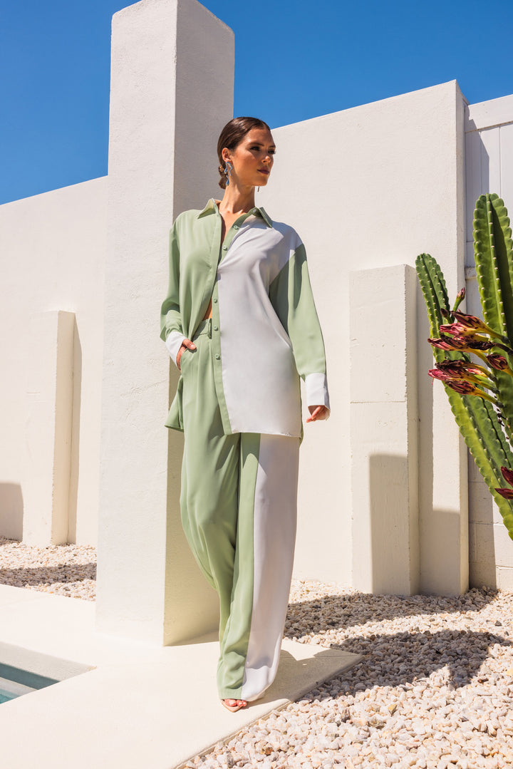 On My Mind Contrast Color Pants - Green
