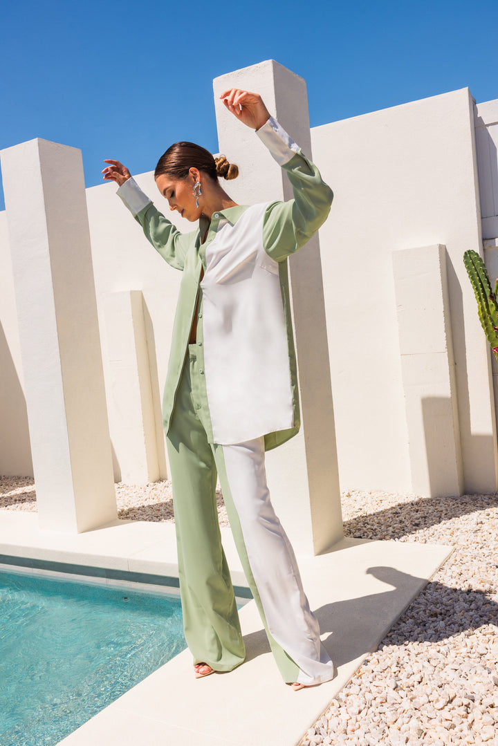 On My Mind Contrast Color Pants - Green
