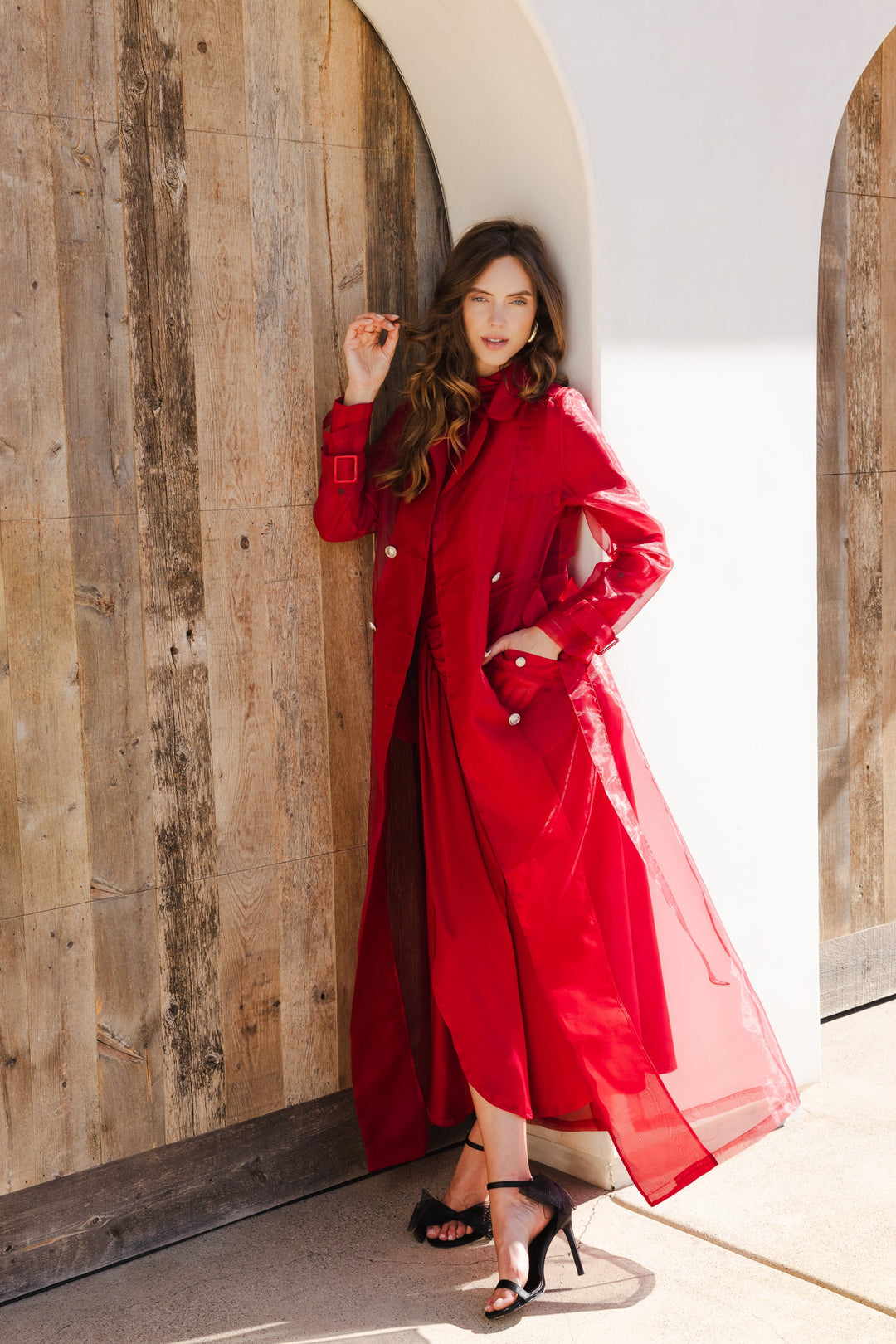 Who's Watching Sheer Overcoat - Red