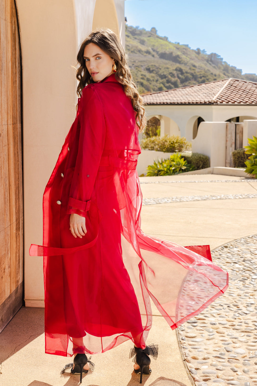 Who's Watching Sheer Overcoat - Red