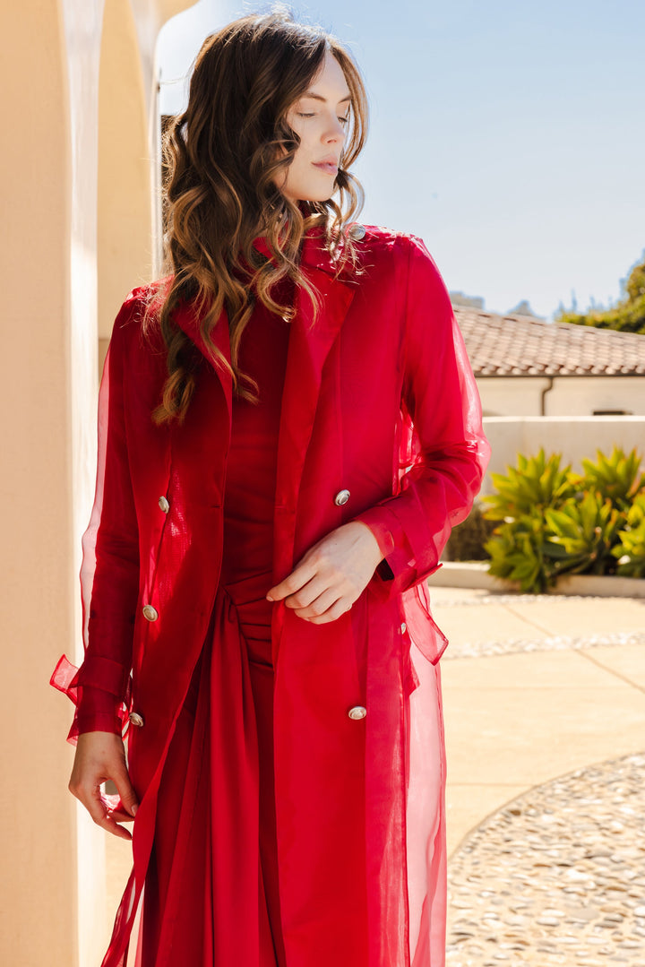 Who's Watching Sheer Overcoat - Red