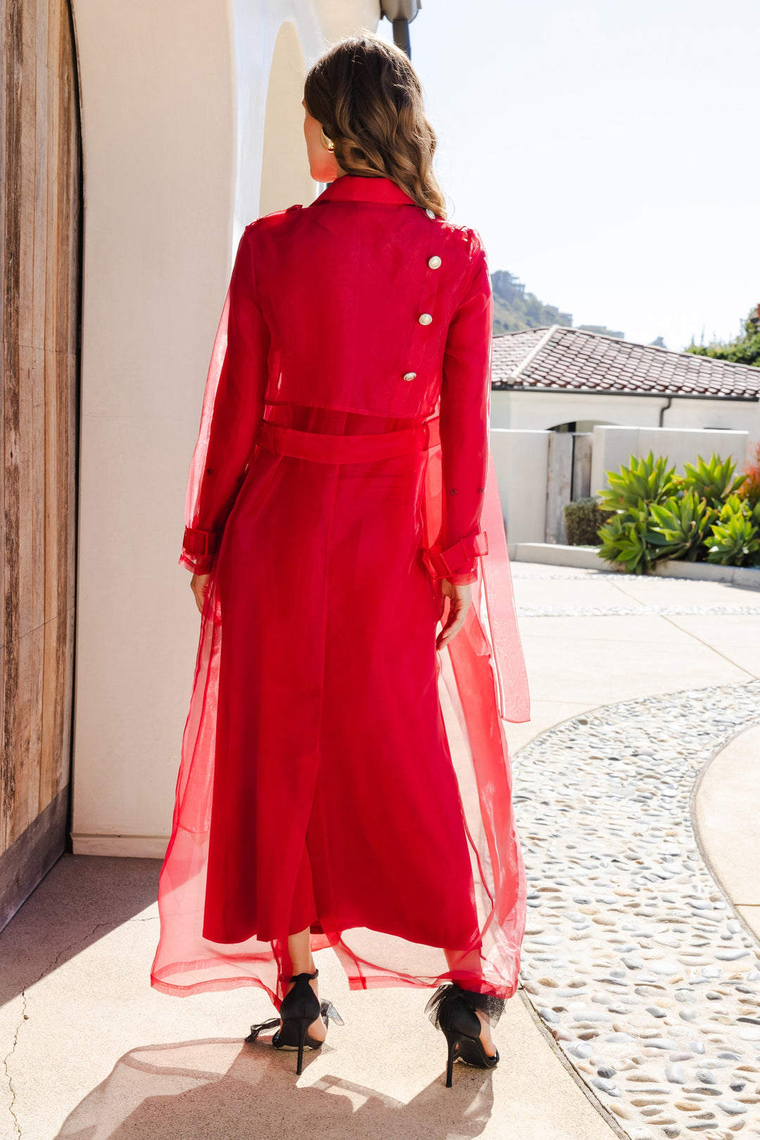 Who's Watching Sheer Overcoat - Red