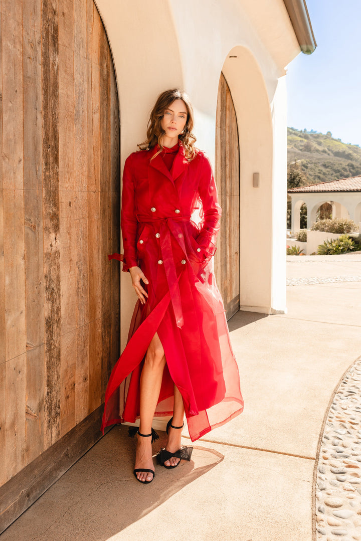 Who's Watching Sheer Overcoat - Red