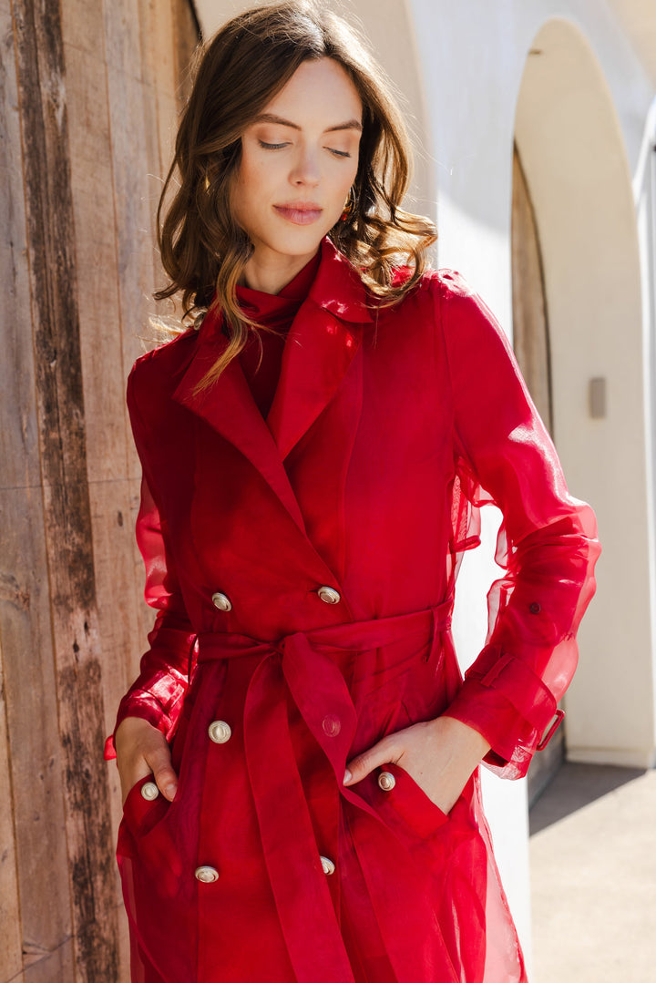Who's Watching Sheer Overcoat - Red