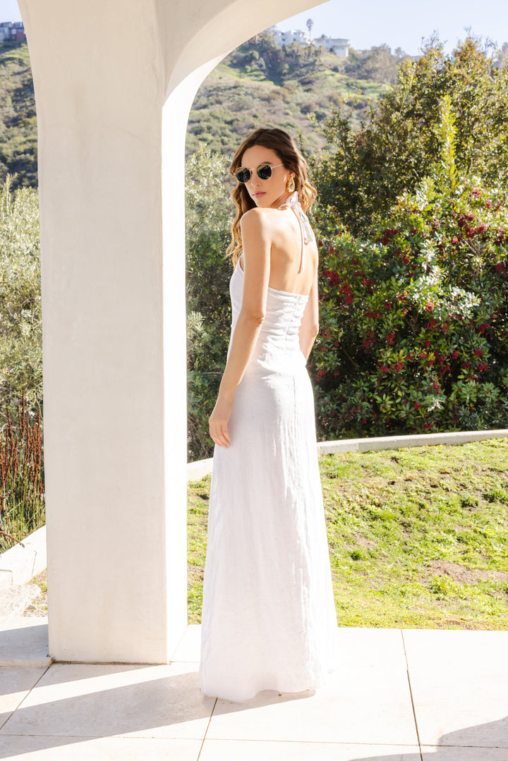 Breath of Spring Linen Maxi Dress - White