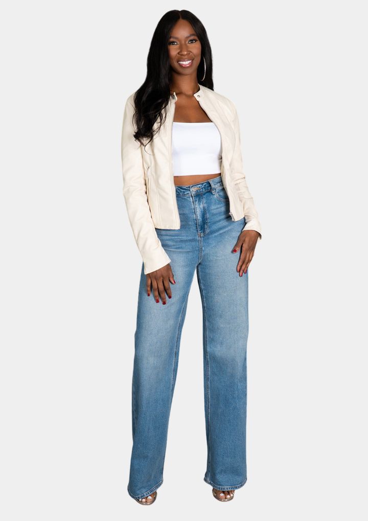 Quinn Faux Leather Jacket - Cream