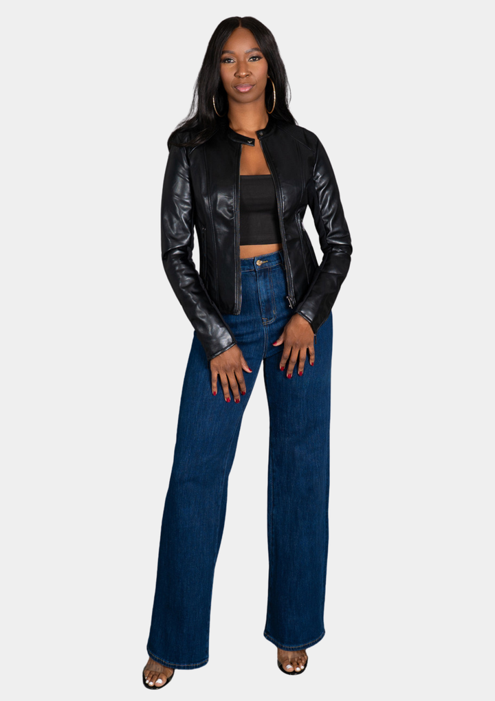 Quinn Faux Leather Jacket - Black