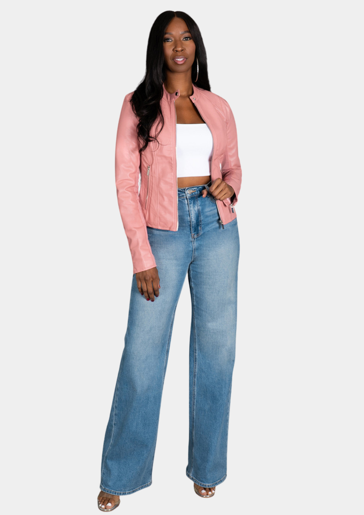 Quinn Faux Leather Jacket - Light Pink