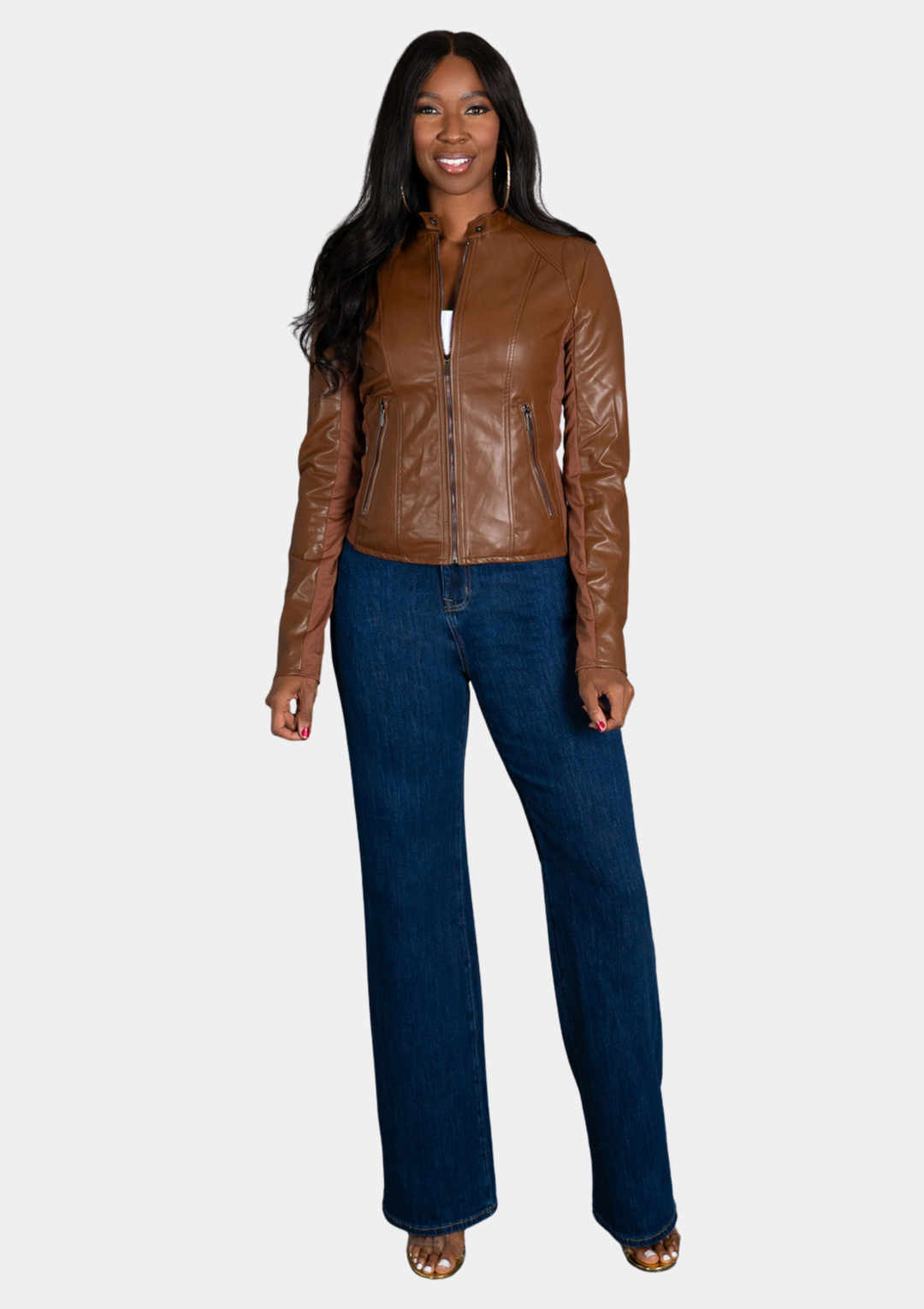 Quinn Faux Leather Jacket - Brown
