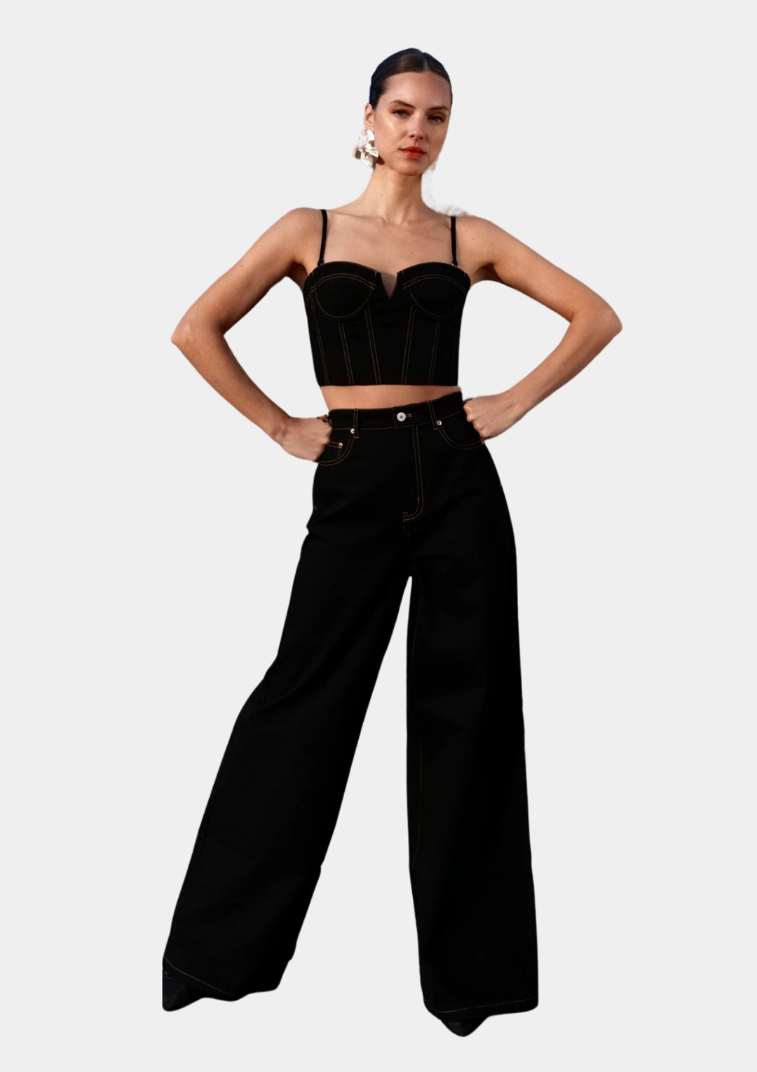 Malia Wide Leg Denim Jeans - Black
