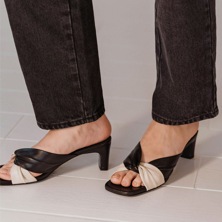 The Margot Heeled Sandal - Black and White