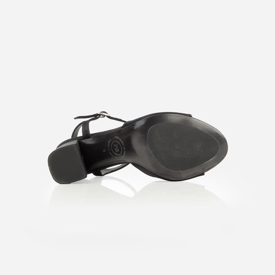 The Monica Heeled Sandal -  Black Satin