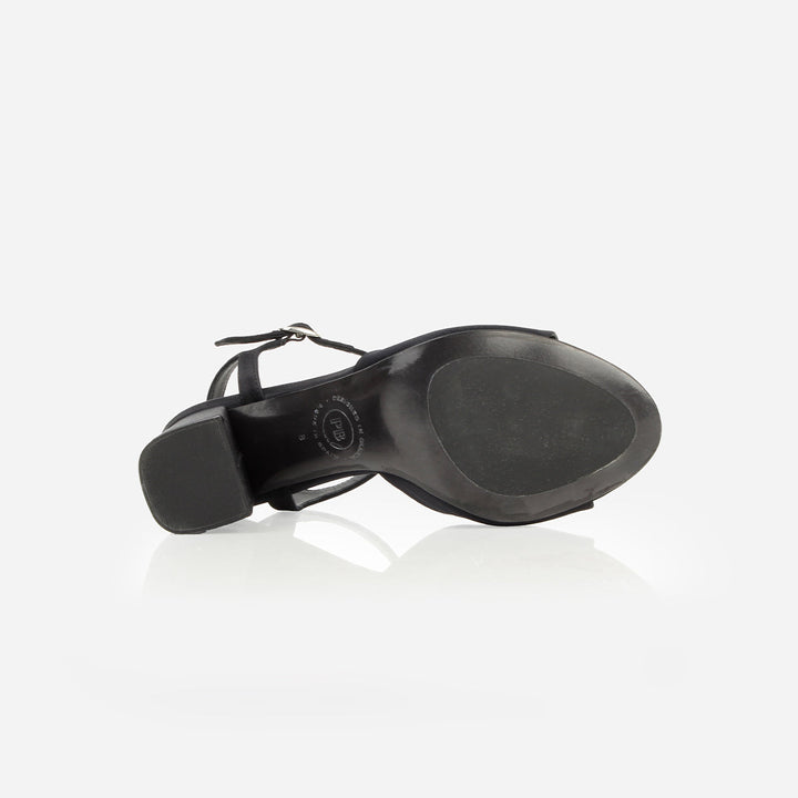 The Monica Heeled Sandal -  Black Satin