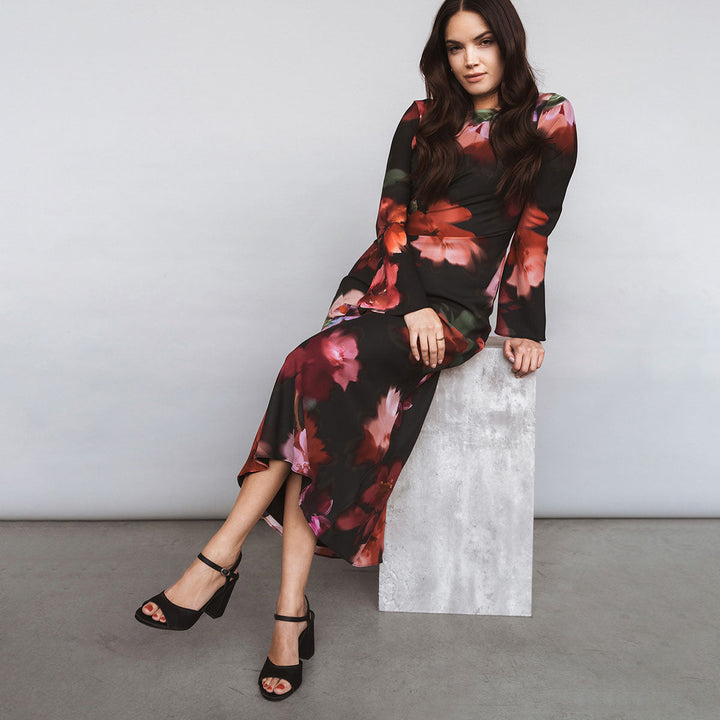 The Monica Heeled Sandal -  Black Satin