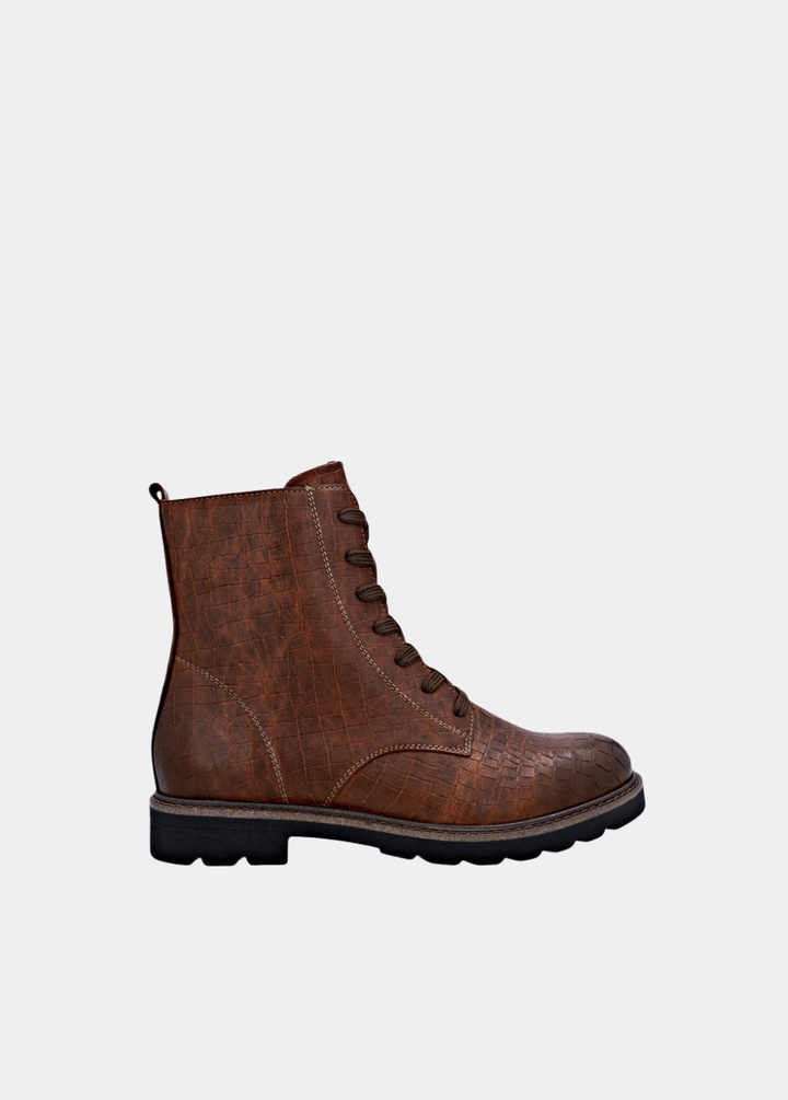 Remonte Stylish Croc Leather Ankle Boots - Brown