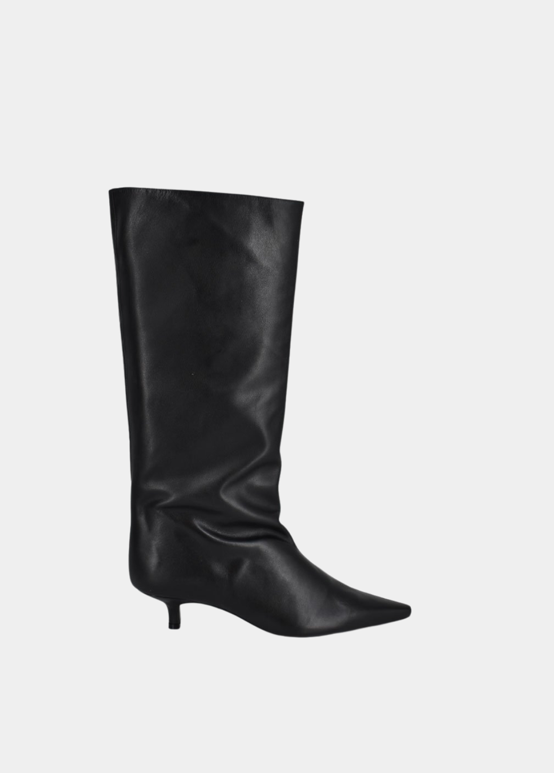 Dansi Modern Leather Kitten Heel Long Boots - Black