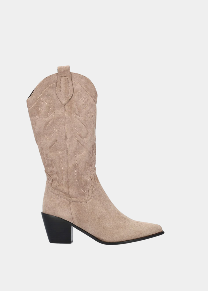 Modern Western Inspired  Mid Boots - Beige