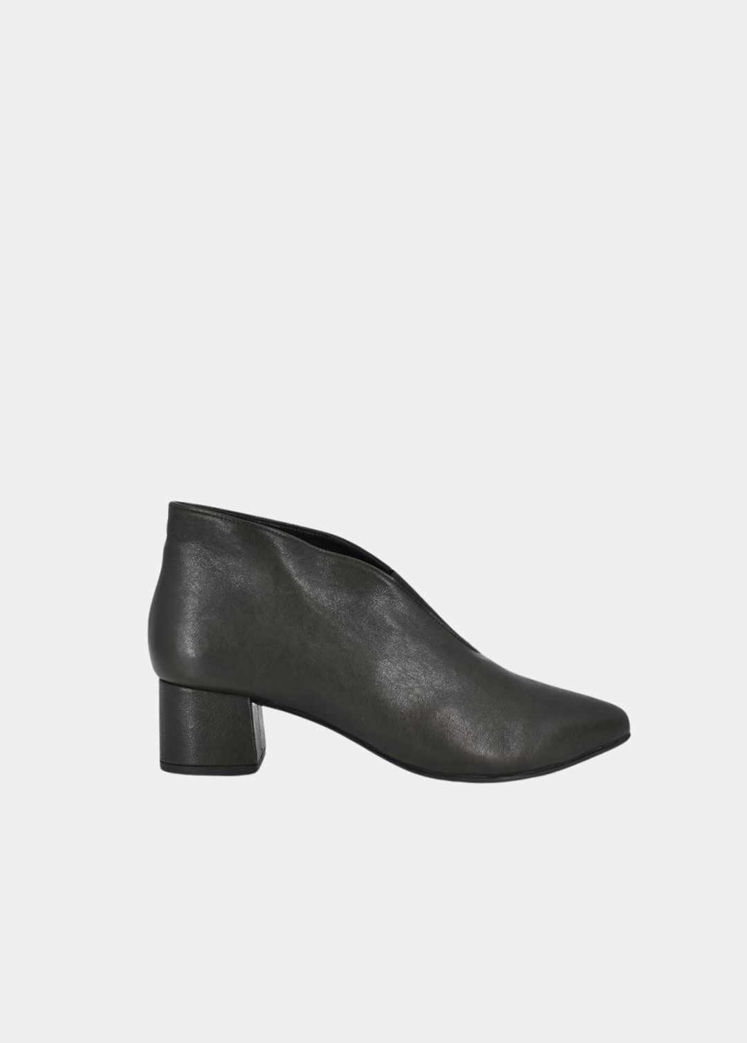 Cinderella Shoes V-Cut Leather Block Heel Ankle Shoes