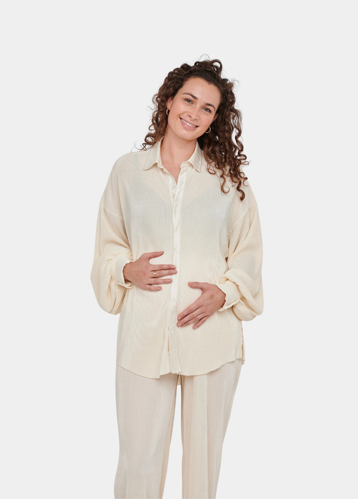 Kaia Tall  Plisse Shirt - Cream