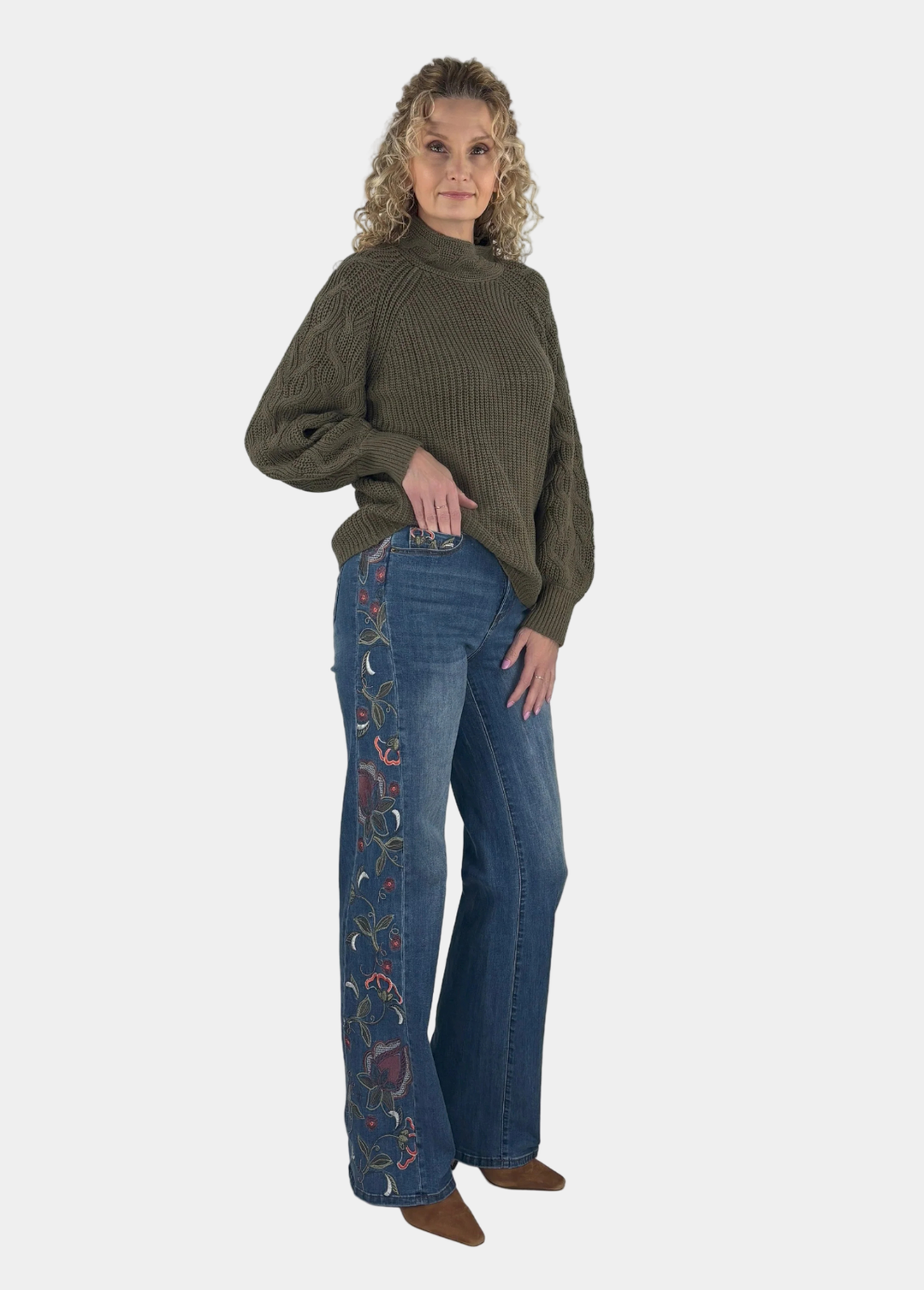 Brooke Embroidered Tall Wide Leg Jean
