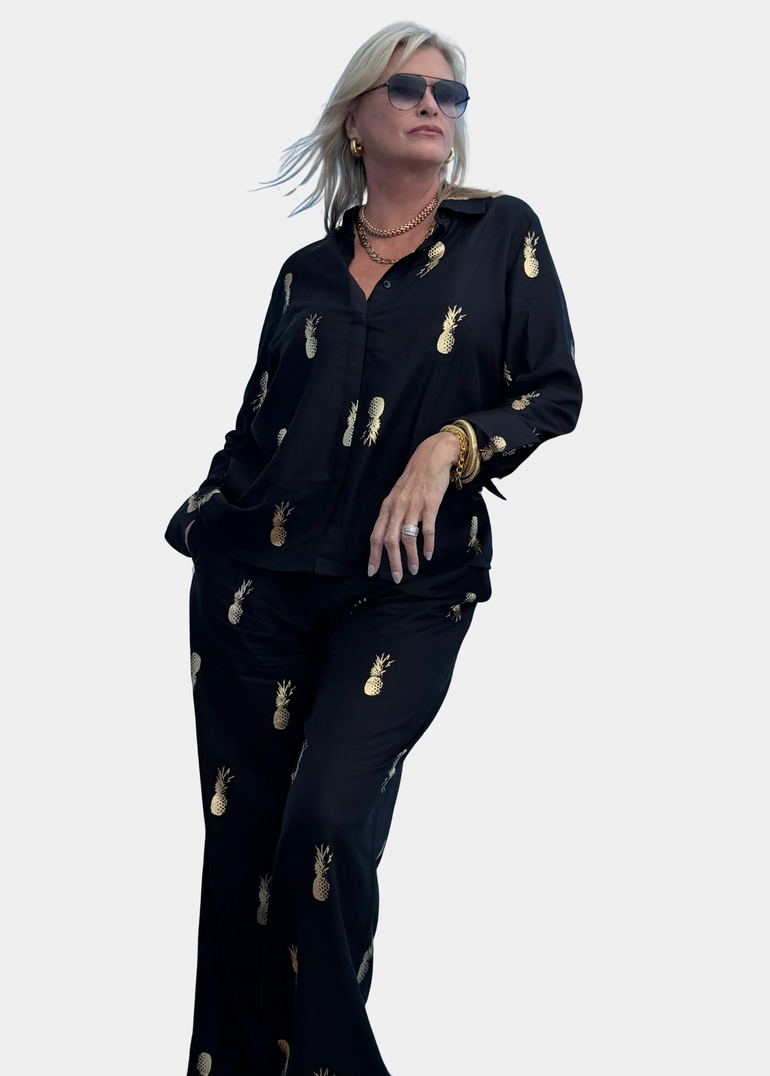 Pineapple Noir Two-Piece for Tall Women -  Gold Foil French Cuff Set