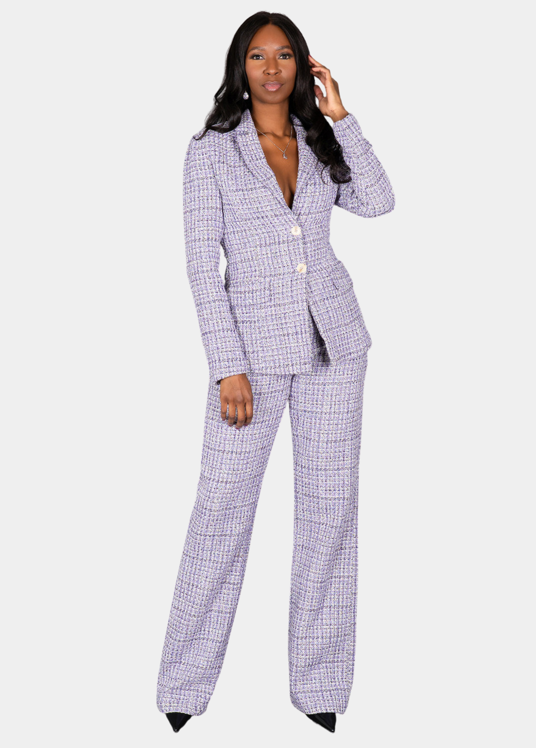 Phoebe Tweed Pants - Purple & White
