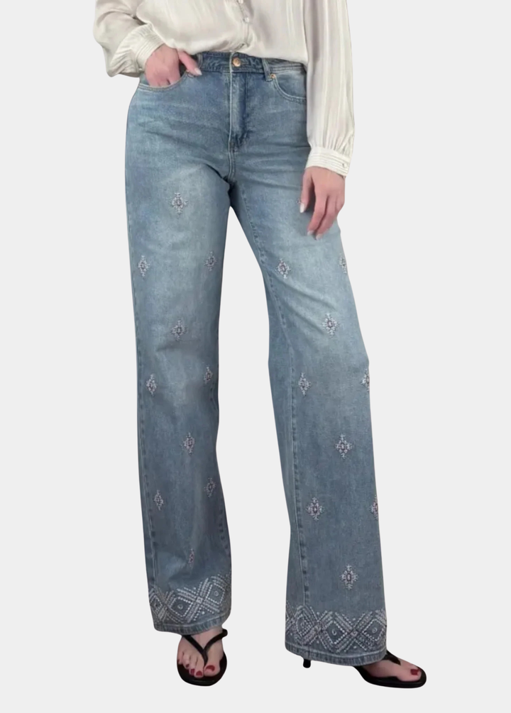 Beaded Embroidery Tall Wide Leg Jean