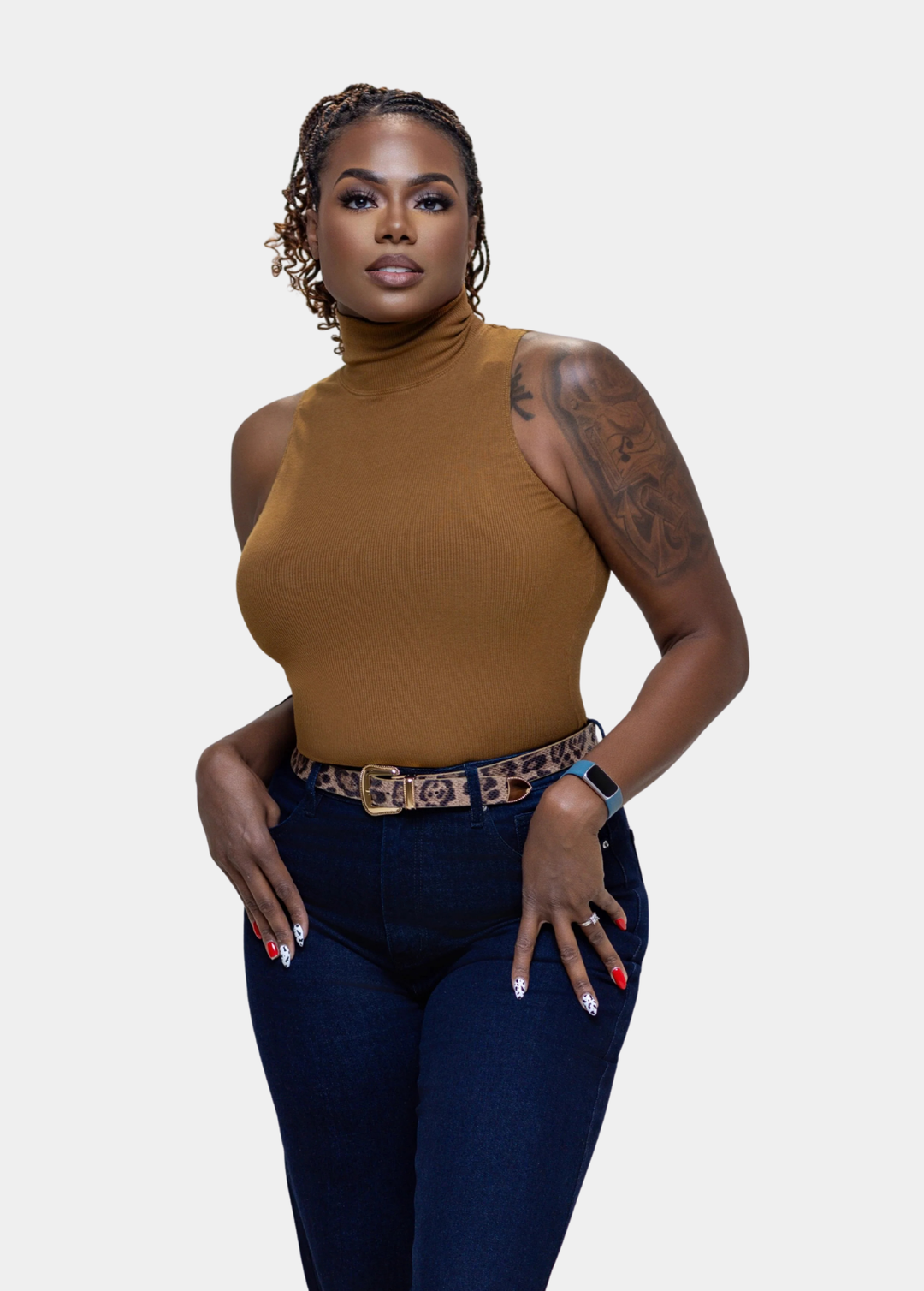 Long Torso Ribbed Knit Bodysuit - Brown