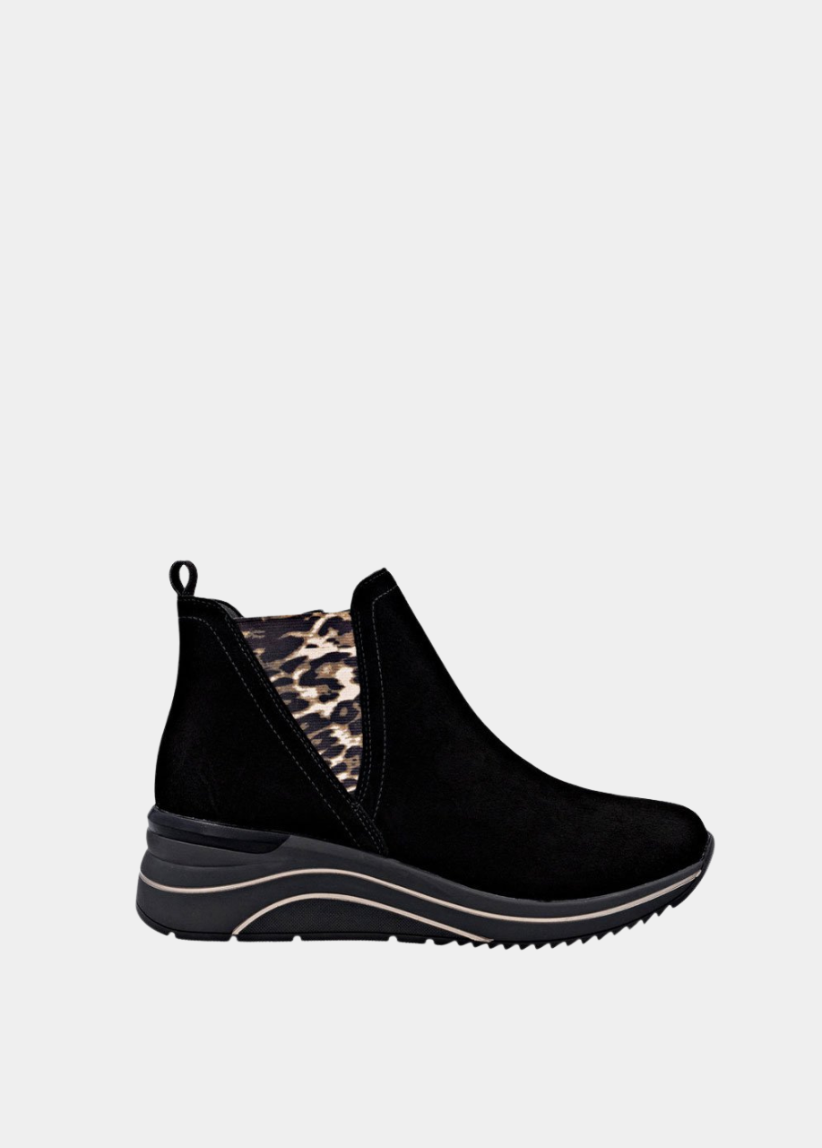Remonte Sporty Wedge Ankle Boots - Black Leopard