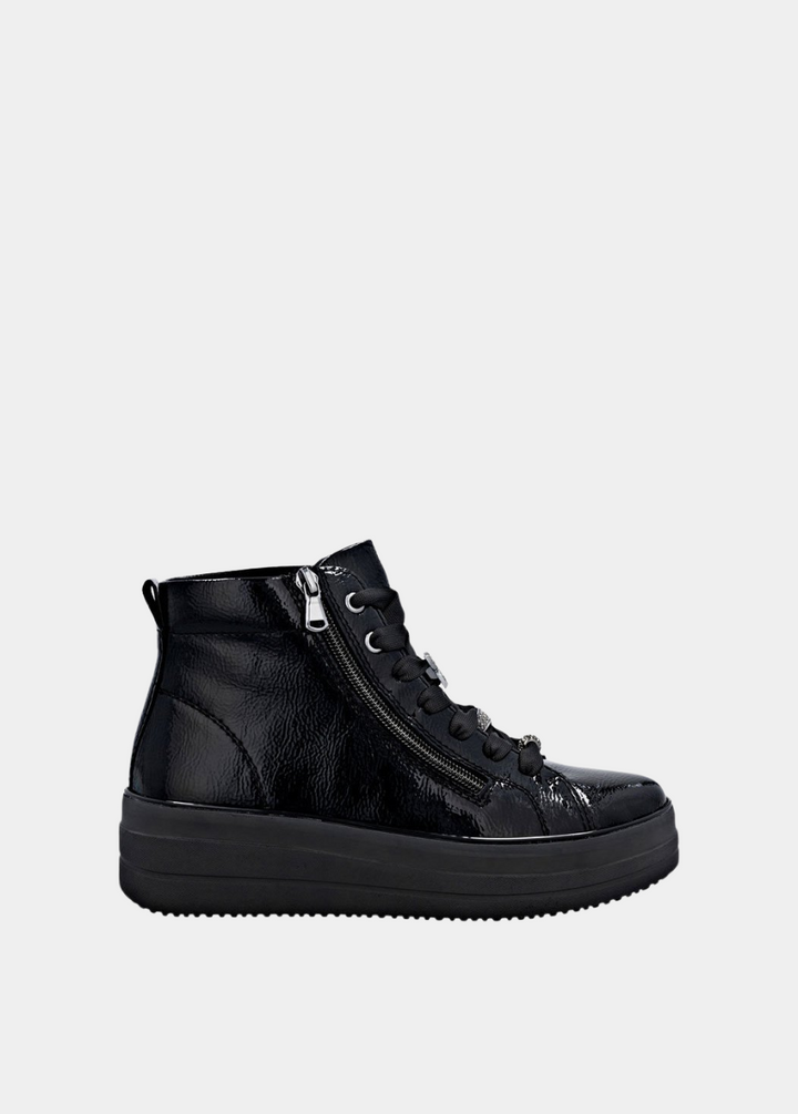 Remonte Luxurious Patent Embellished Leather Hi-Top Trainers - Black