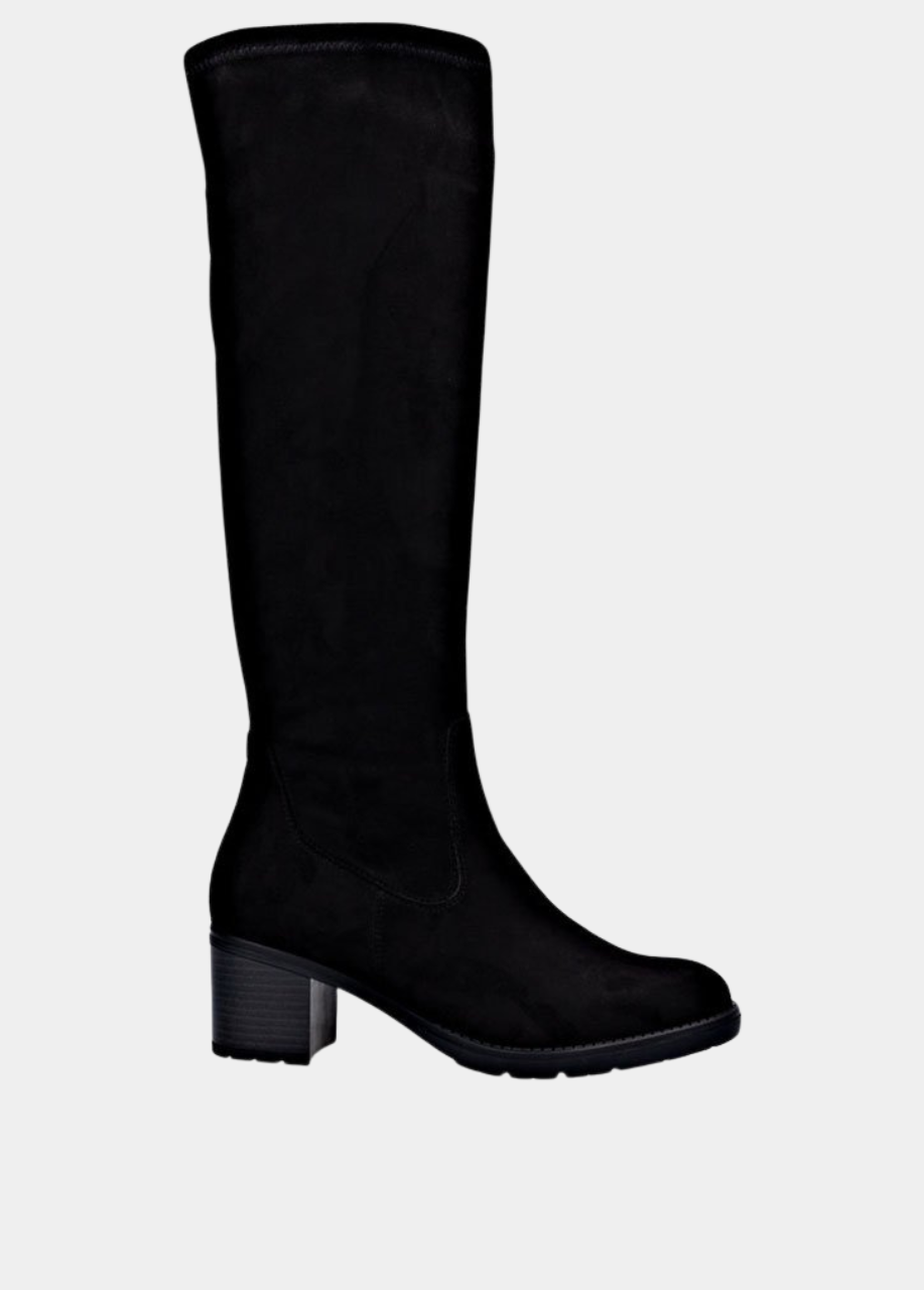 Remonte Fashionable Long Suede Block Heel Boots - Black