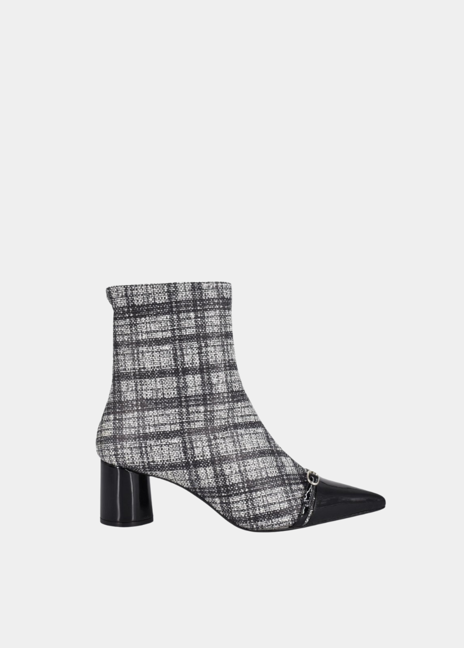 Dansi Chic Tweed Block Heel Ankle Boots - Black