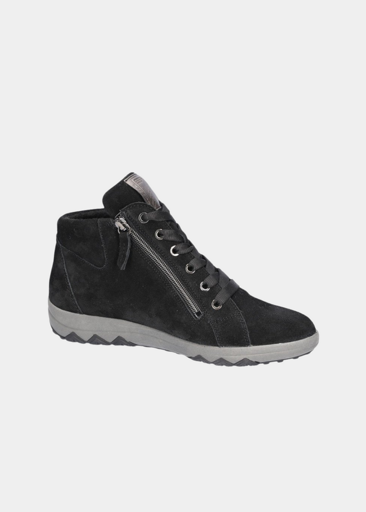 Waldlaufer Sporty Suede Hi-Top Ankle Boots - Black