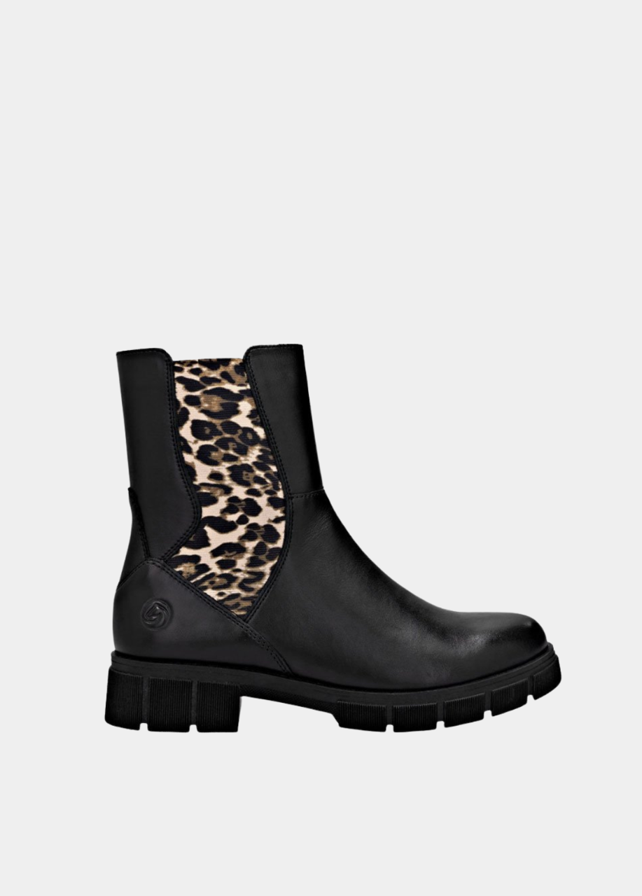 Remonte Stunning Combi Ankle Boots - Black Leopard