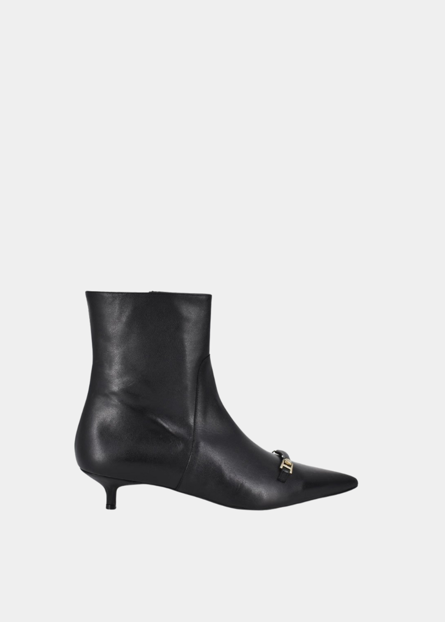 Dansi Fashionable Leather Kitten Heel Ankle Boots - Black