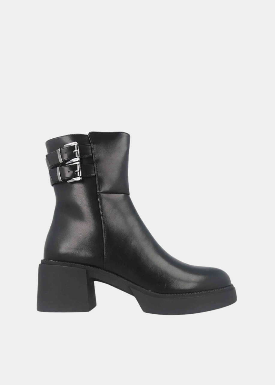 Chunky Buckle Platform Boots - Black