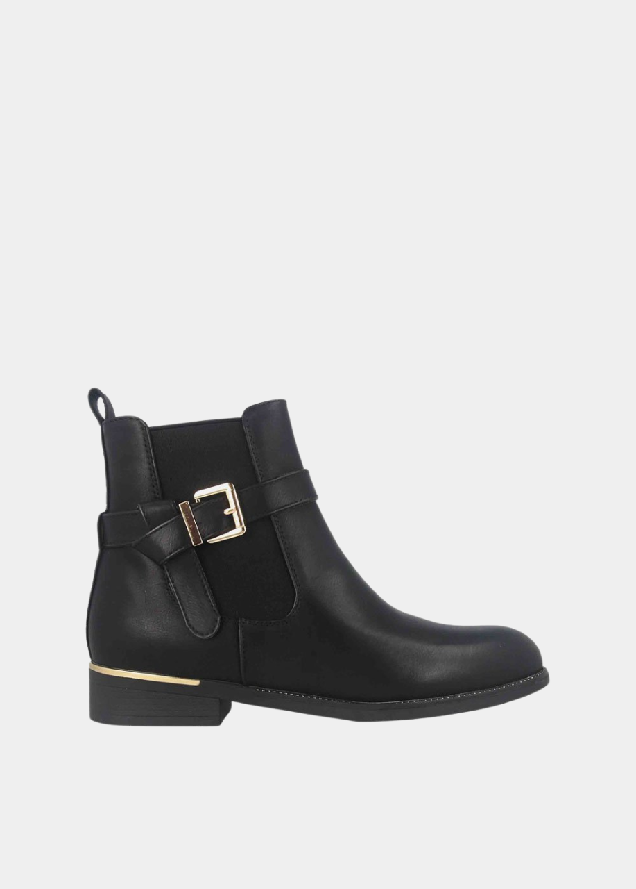 Versatile Buckle-Strap Ankle Boots - Black