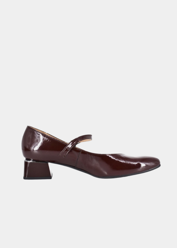 Bioeco Stylish Patent Block Heels - Burgundy