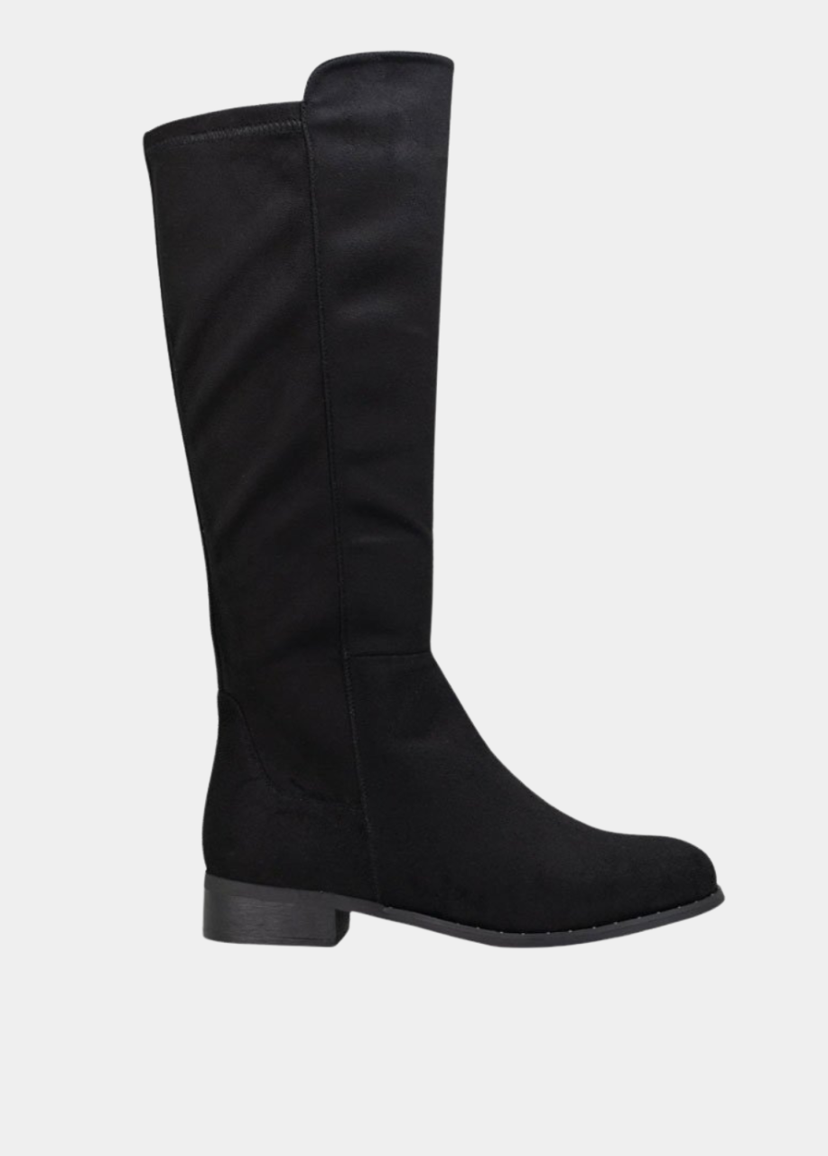 Stylish Faux-Suede Knee-High Boots - Black