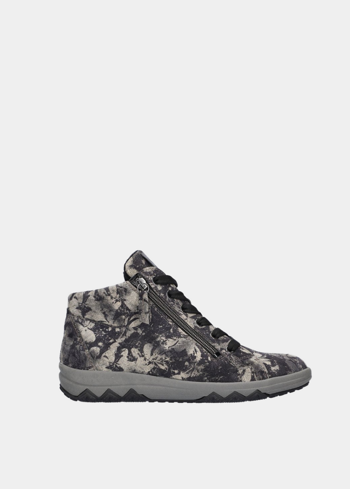 Waldlaufer Sporty Suede Hi-Top Ankle Boots - Black Floral