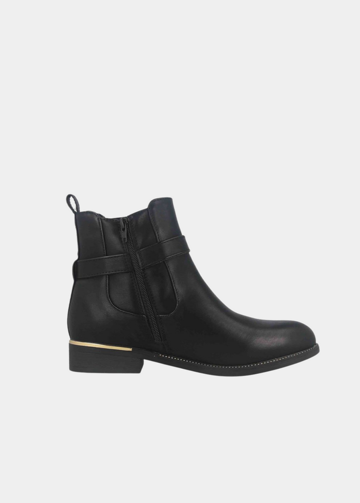 Versatile Buckle-Strap Ankle Boots - Black