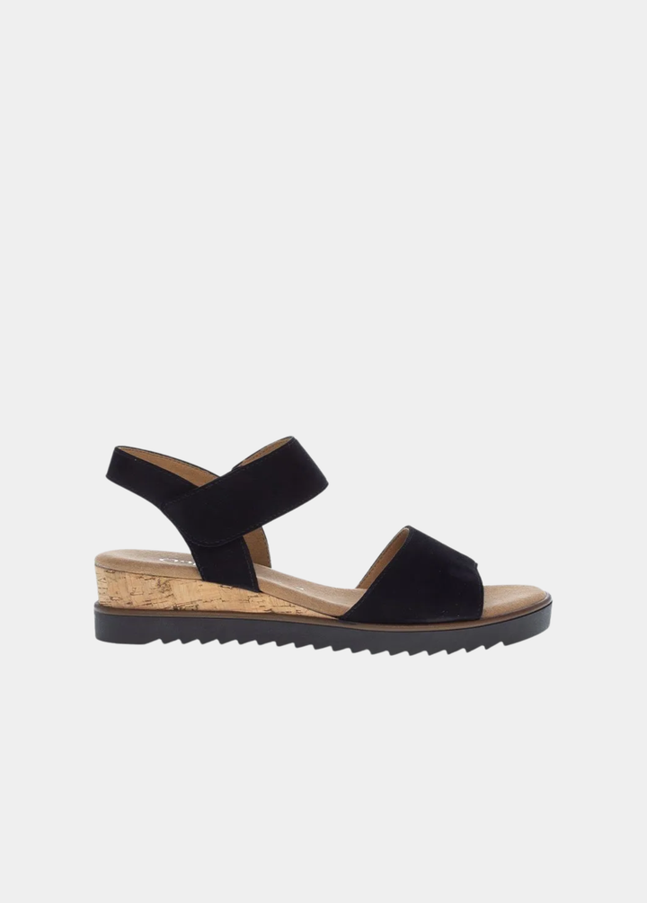 Gabor Plush Suede Wedge Sandals - Black