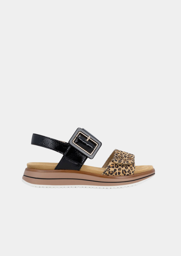 Remonte Glam Patent Wedge Sandals -  Leopard & Black