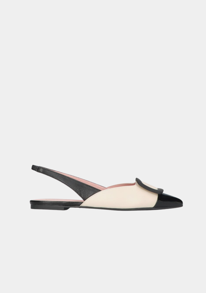 Pretty Ballerinas Elegant Pointed Slingback Flats - Cream & Black