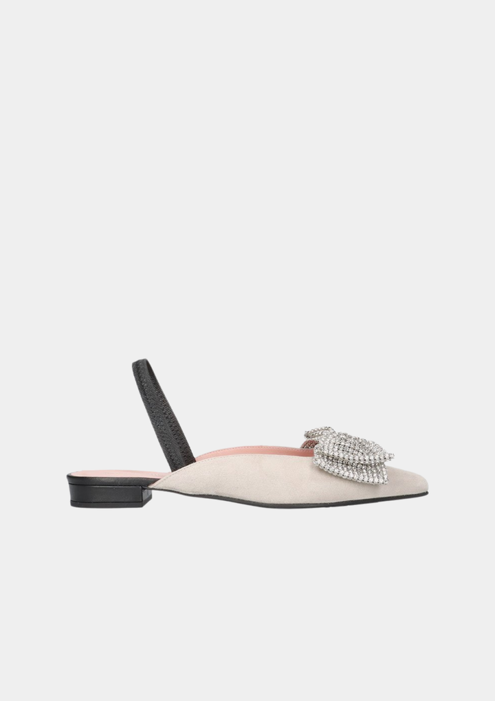 Pretty Ballerinas Premium Occasion  Suede Slingbacks with Crystal Bow - Grey