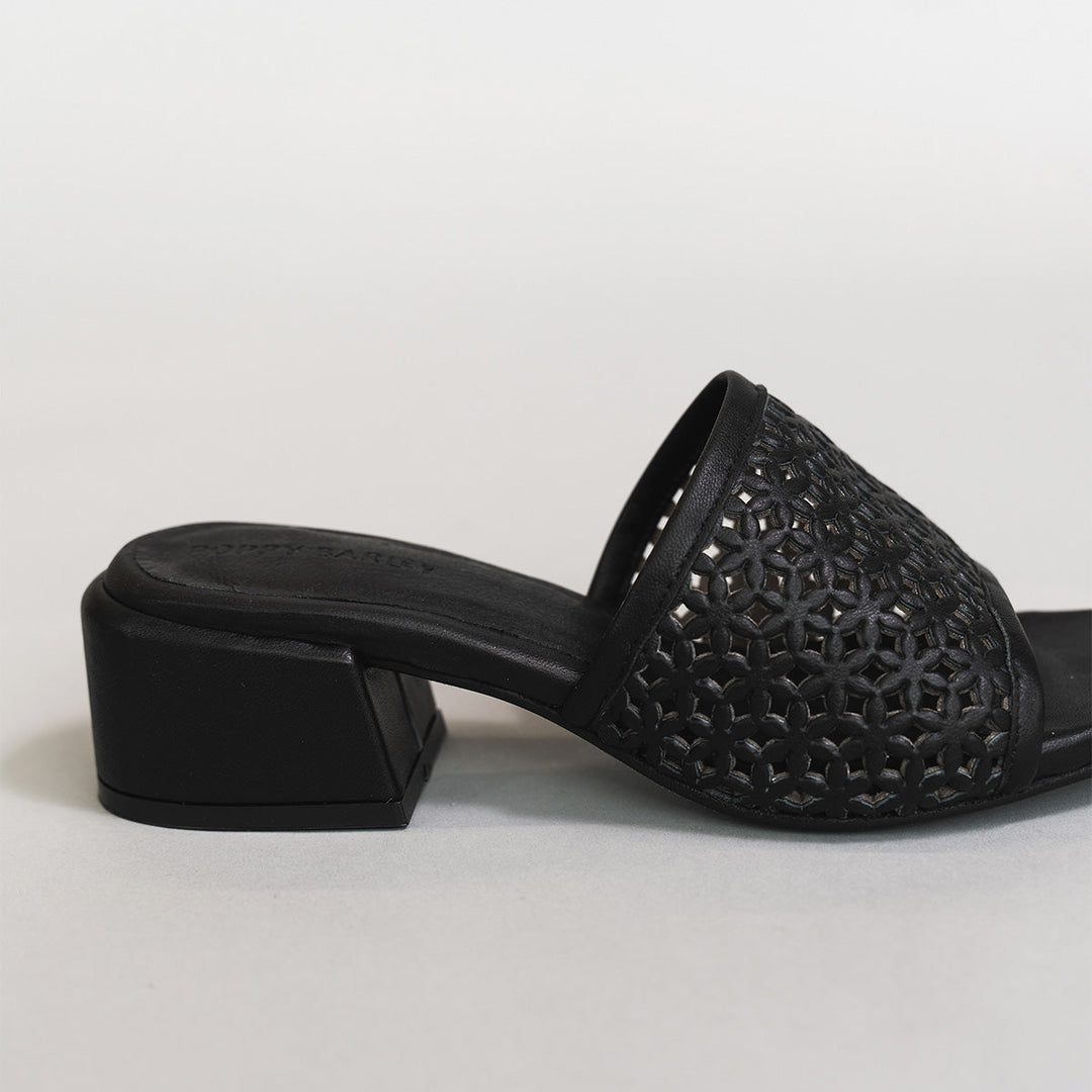 The Paloma Heeled Sandal - Perforated Black