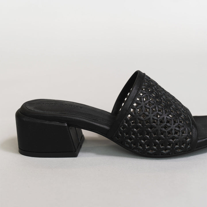 The Paloma Heeled Sandal - Perforated Black