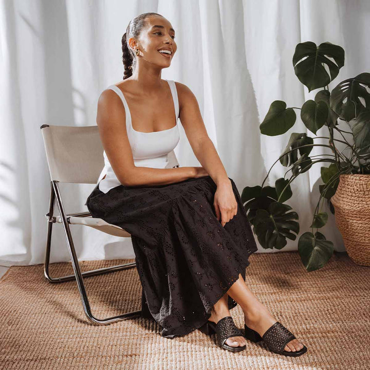The Paloma Heeled Sandal - Perforated Black