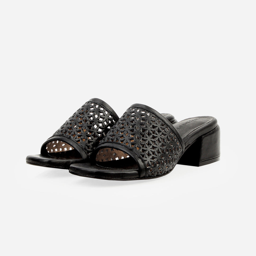 The Paloma Heeled Sandal - Perforated Black