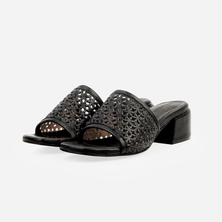 The Paloma Heeled Sandal - Perforated Black